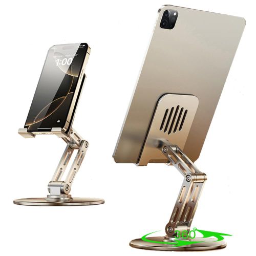 Porodo Adjustable Folding Aluminum Alloy with Silicone Pad and Carbon Steel Phone Hold er - Grey PDHSM24GY