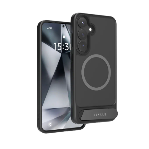 Levelo Matteo With Bottom Stand Grip Case For Samsung S25 Plus - Black LVL-MATTEO-25P-BK